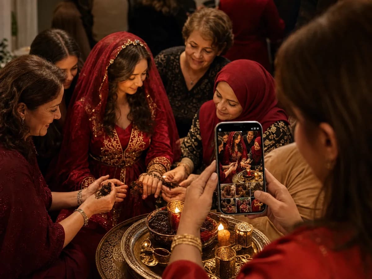 Kına yakma ritüelini dolu fotoğraf albümüyle kaydeden bir misafir