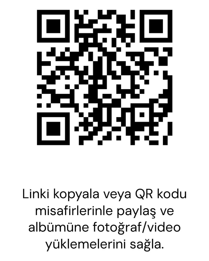 Albümün paylaşma ekranı: misafirlerin okutacağı QR kod ve altında açıklaması