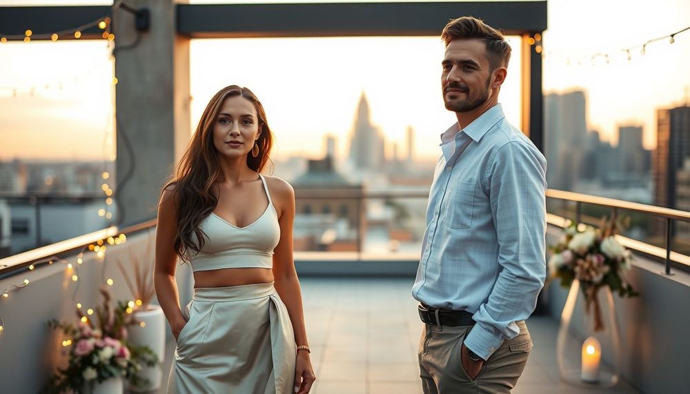 Çatı Tepesinde Gün Batımıyla Saklı Bir Masal: Gökyüzüne Açılan Düğün Kareleri