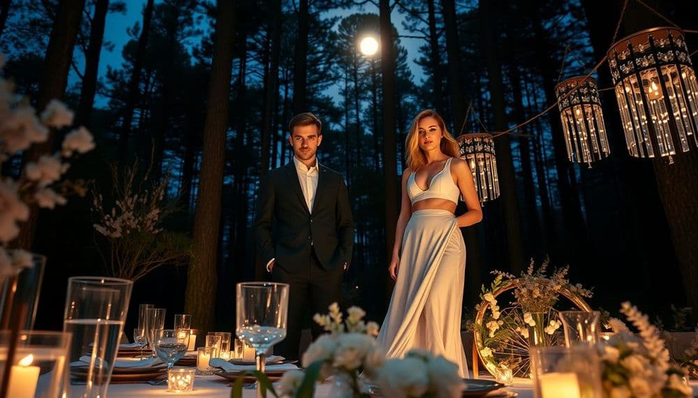 Ay Işığında Cam Orman: Şeffaf Dokular ve Işık Oyunlarıyla Modern Elf Düğünü İlhamı