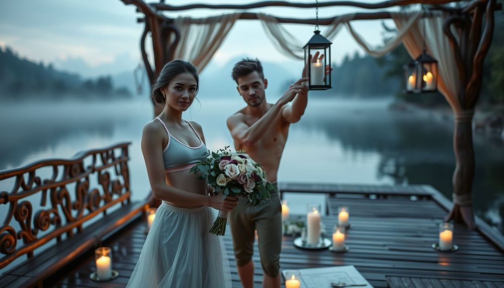 Gizemli Karanlıkta Birliktelik: Göl İçindeki Yüzen Platformda Sessiz Bir Elf Düğünü