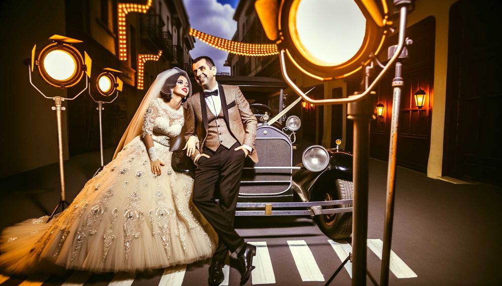 Vintage Arabalarla Film Seti Görünümlü Düğün Fotoğrafı Mekanları