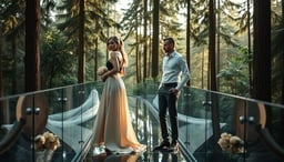 Cam Zeminli Orman Yürüyüş Yollarında Düğün Fotoğrafları: Doğanın Üzerinde Asılı Kalan Romantik Anlar